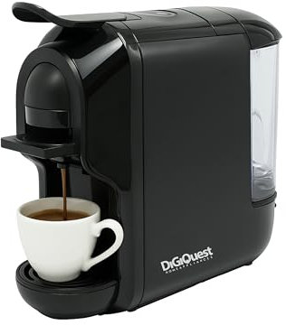 DIGIQUEST 3in1 Kaffeemaschine COFFY BLACK kompatibel mit Kapseln, Nespresso® Kapseln und Lavazza® A Modo Mio® | kurzer und langer Kaffee | Leistung 1450 W | 0,6 Liter | 19 bar