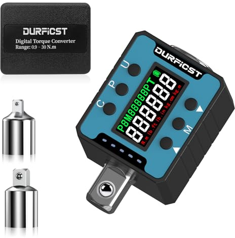 DURFICST Clé dynamométrique numérique, adaptateur dynamométrique numérique 1/2 avec alarme sonore et lumineuse, clés dynamométriques numériques, plage 0,9 à 30 N.m, convient pour voitures, vélos