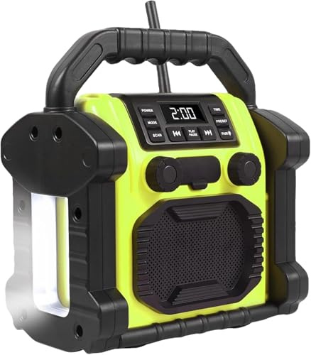 ottosing Upgrade Outdoor Radio Waterproof Jobsite Bluetooth Speaker, 30W IPX 66 FM Clock Radio with LED Lights, Anticollision FM Radios for Constrution Site/Outdoor/Fishing/Party/Camping