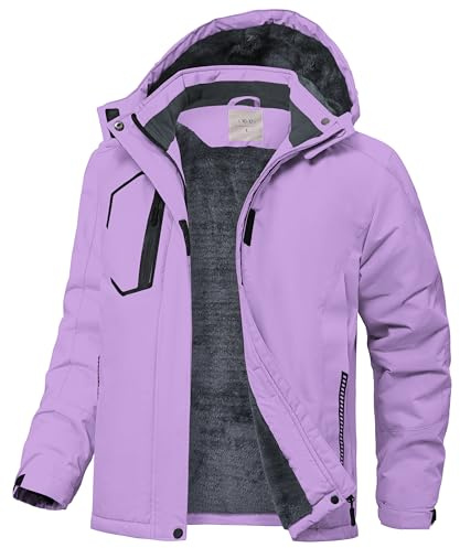 Buyboxs Kids Winter Coat Thermal Liner Girls Ski Jackets Hooded Waterproof Windproof Warm Softshell Jacket for Children Zip Pockets Purple S (6-7)