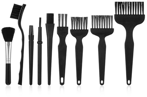 Kit de 9 cepillos de limpieza de teclado, cepillos de limpieza electrónicos antiestáticos con mango de polipropileno y cerdas de nailon para computadora, teclado mecánico, cámara, teléfono, espacios