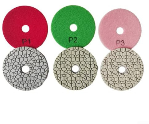 Juego de discos de 3 pasos para pulir en seco/húmedo de 4 pulgadas para pulido eficiente de mármol, hormigón y granito (3 piezas)