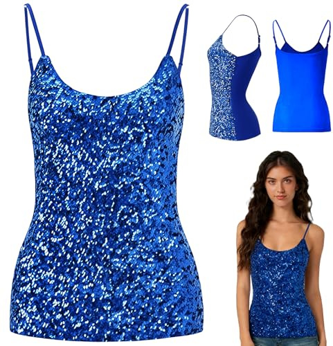 MUNSKT Gilet senza maniche con paillettes da donna, blu, taglia unica/M