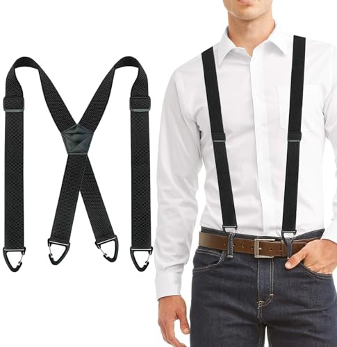 Witflew Braces Suspenders for Men Trousers Adjustable Suspenders with 4 Strong Hooks for Business, Wedding, Casual Clothes, 1.49'' Wide X Back Mens Braces, Black
