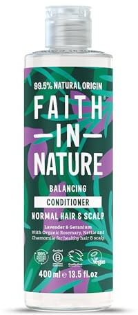 Faith In Nature Natural Lavender & Geranium Conditioner, Balancing for Normal Hair & Scalp, Vegan & Cruelty Free, No SLS, Silicones or Parabens, 400ml