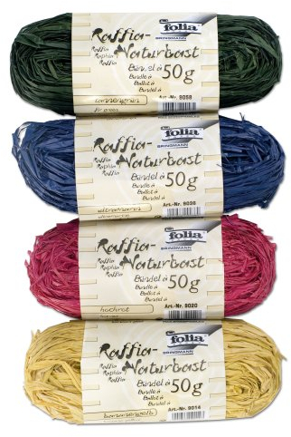 folia 901014 - Raffia Naturbast, 4 Bündel je 50 g, farbig sortiert - ideal zum Basteln oder für Gestecke, Sträuße und andere floristische Arbeiten