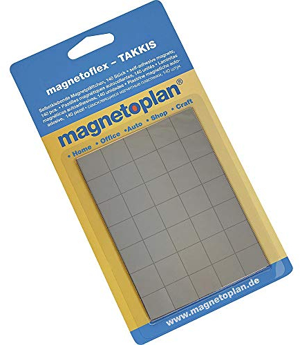 magnetoplan Takkis auf Blisterkarte, 140 Stk.l BxH 15x15 mm l Magnetische Quadrate selbstklebend l Ideal als Whiteboardmagnet oder magnetische Fotoecken l Flexibles Befestigen für Haushalt und Büro