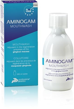 Aminogam Collutorio Protettivo Mucosa Orale 200 ml Colluttorio Gengive Infiammate e Denti Sensibili, Supporto Igiene Dentale, Dispositivo Medico, Senza Alcool, Guarigione Veloce