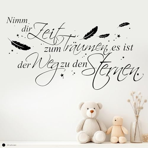 Wandtattoo Loft Nimm dir Zeit zu träumen, es ist der Weg zu den Sternen. Wandtattoo Sprüche – 30 Farben & 3 Größen – selbstklebender Schriftzug mit Federn, Wandtattoo Schlafzimmer