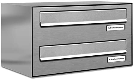 AL Briefkastensysteme 2er Briefkasten Tür/Zaun Durchwurf Doppel-Briefkasten in Edelstahl rostfrei wetterfest als 2 Fach Durchwurfbriefkasten DIN A4 in Postkasten