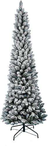 Albero di natale Slim Pino Innevato 210CM Superfolto Realistico Apertura Ombrello diametro 76cm (Innevato)