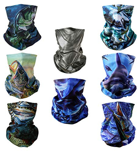 SMEHCF 8 Pannband Bandana Balaclava Halv Ansiktsmask Sköld Huvud Hår Halsduk Hals Damask Hatt Multipurpose för kvinnor Män Andas Återanvändbar Tvättbar Lure Hund Fisk Bas Tonfisk Svärdfisk Delfinhaj