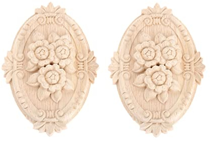 MUXSAM Wood Appliques Decorative Wooden Onlays, Rose Carved Ornaments for Furniture, Oval Center Carving Decals for Door Fireplace Cabinet Bed Dresser Stairs DIY Projects, 2Pcs, 30x22cm/11.81x8.66