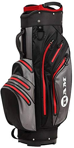 Ram Golf Waterproof Cart/Trolley Bag - 14 Way Club Dividers Black/Grey/Red