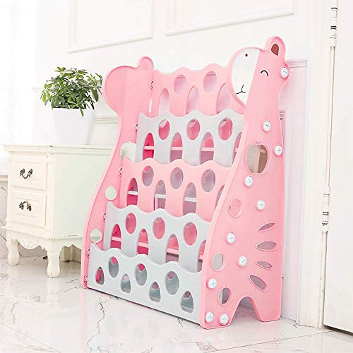 WDW Kids Bookshelf - Children's Plastic Bookcase Rack with Easy Access 4 Display Shelves for Nursery, Playroom, Kindergarten - 85 x 70 x 30 cm - Pink