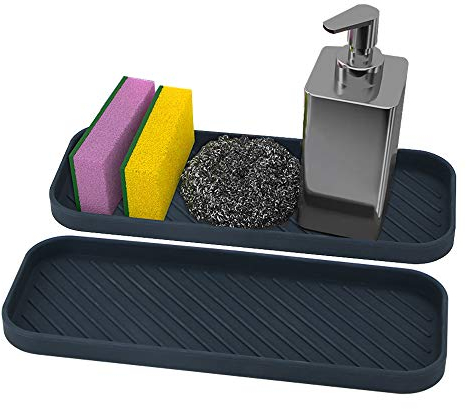 webake Spülbecken Organizer Schmal 2 Stück Silikon Waschbecken Organizer Küchen Bad Organizer für Schwämme, Bürsten oder Seife Rutschfester Schwammhalter für die Küchenspüle, Schwarz