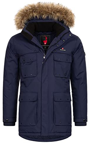 Höhenhorn Arpiglias - Chaqueta de invierno para hombre, parka Parker con capucha de piel sintética y forro, azul oscuro, L