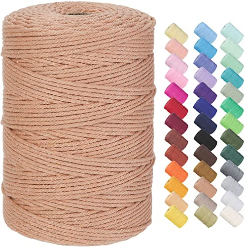 GOHOF Premium Cotton Macrame Rope, 3mm x 300m, 4 Strand Twisted, Salmon