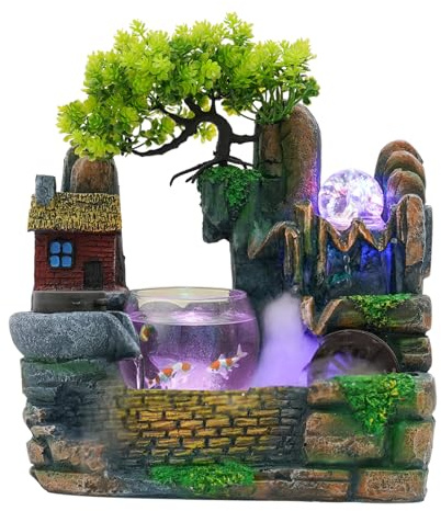 Tabletop Fountain, Indoor Desktop Rockery Waterfall Fountain Mini Rockery Crafts Gift Atomizing Humidifier Fountain Ornaments for Home Office Bedroom Desk Decoration