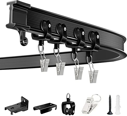 Deckenvorhangschiene, flexible Vorhangschiene, Deckenwand, schwarz, biegbar, montiert, strapazierfähig, 4,2 m, Schiebe-Duschvorhangstange, Raumteiler, Deckenschienen-Set für Vorhänge, Wohnmobil