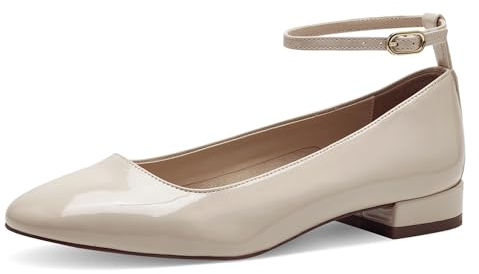 Tamaris Damen Riemchenballerinas, Frauen Flats,Slip-ons,Riemchen,knöchelriemchen,Ballerinen,Halbschuhe,Sommerschuhe,flach,Ivory PATENT,40 EU
