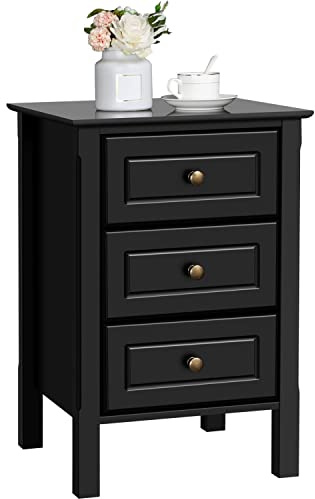 Yaheetech Bedside Table, Wooden Nightstand with 3 Storage Drawers, Sturdy Modern Cabinet for Bedroom Living Room Hallway, 40x40x60cm, Black