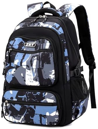 Amythe Sac à Dos pour Garçons, Cartable Primaire et Collège 40L, Sac d'École en Nylon Imperméable Léger et Spacieux pour Loisirs Voyage Scolaire, Idéal pour 10 à 22 Ans -Noir