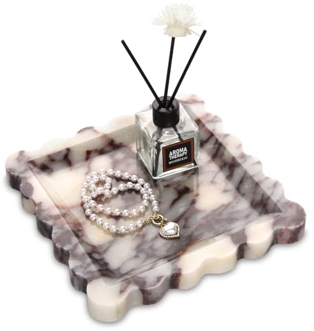 Marmor Tablett Gewelltem 20 x 20 cm Kosmetiktabletts Badezimmer Tablett Luxuriöses Organizer Dekotablett Calacatta Lila