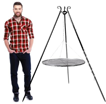 CookKing Schwenkgrill Dreibein aus Stahl mit Kettenset | Schwarz | Klappbar & Handmade in Europe | Für Feuerschale oder offene Feuerstelle | Höhe 180 cm | Zubehör separat erhältlich