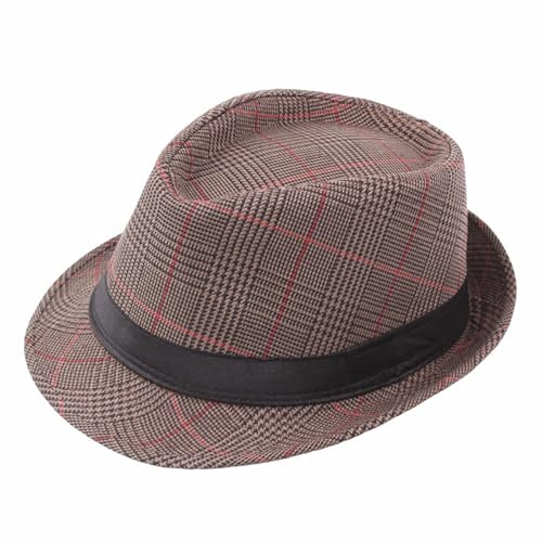 HEYANN Fedora Trilby hatt för män, rutig tweed fedora – Trilby Panama-hatt, 58 cm, UPF sol vintage gentleman Fedoras jazzkeps för festdans, Kaffe, one size