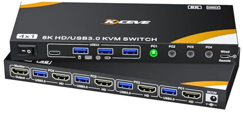 YOUTINGHDAV KVM Switch 2 PC 2 monitoren USB C, Dual Monitor voor Laptop & PC (KVM Switch 4 PC 1 Monitor)