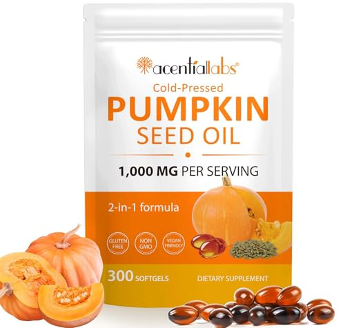 Pumpkin Seed Oil Capsules 1000mg Per Serving - 300 Softgels for Hair & Urinary Support - 2-in-1 Formula, Rich in Zinc & Omega Fatty Acids - Easy-to-Swallow