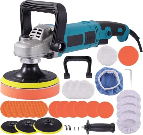 Dibaful Pulidora de coche de 1600 W con 6 velocidades variables | Mango extraíble azul almohadilla pulidora esponja pulidora piel pulidora Kit Kit