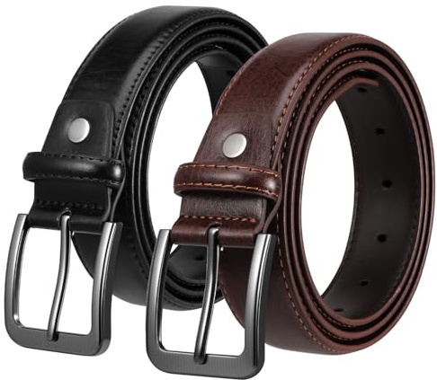 ViEinkaufen 2 Pack Mens Leather Belts, Black Brown Casual Mens Belt for Jeans Business Work Wear, Fits Waist 36-42
