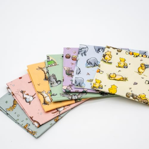 TRIXES Winnie-The-Pooh and Friends Fat Quarter Bundle - Crafting Fabric 7-Pack - Iconic Designs - 100% Cotton