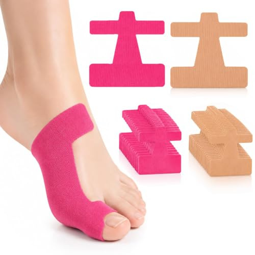 30 stycken Hallux Valgus tejp för korrigering av baltår, förskuren kinesiologitejp för tå och fot, hudvänlig fysiotejp, 15 x ros och 15 x hudfärger, 9,3 x 9 cm