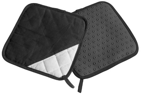 Lurch 70091 Topflappen/ Untersetzer 2er Set aus 100% BPA-freiem Platin Silikon, Polyester und Baumwolle, schwarz