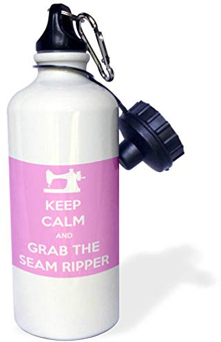 3dRose wb_172002_1 Keep calm and grab the seam ripper, Pink and White - Sports Water Bottle, 21oz