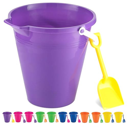 4E's Novelty 9 Large Sand Bucket with Shovel [12 Pack Bulk] Beach Buckets - Beach Toys for Kids & Toddlers, Party Favors Basket Holders, End of Year Student Gifts from Teacher