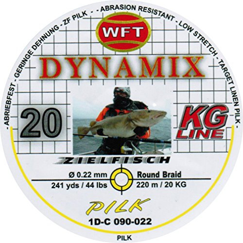 WFT Round Dynamix Pilk Yellow 220m, geflochtene Schnur zum Meeresangeln, Angelschnur für Norwegen, Durchmesser/Tragkraft:0.22mm / 20kg Tragkraft