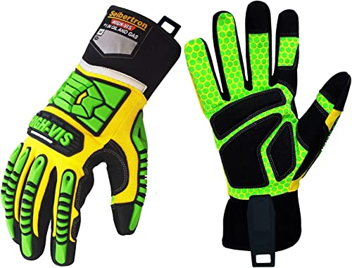Seibertron HIGH-VIS SDXG2 Silikon Palm PowerGrip Geleinlage Guter Halt Handflächenpolsterung Anti-Vibration/Shock Schlagschutz Sicherheits Arbeits Montage Mechaniker- Handschuhe L