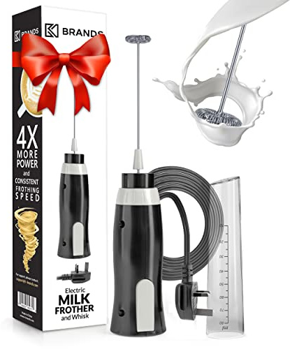 K-Brands Corded Electric Milk Frother with Plug in - Handheld Electric Whisk Stirrer Whipper - Foam Maker for Coffee, Latte, Cappuccino, Hot Chocolate – Powerful Drink Mixer