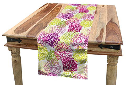 ABAKUHAUS Blumen Tischläufer, Romantik im Frühling, Esszimmer Küche Rechteckiger Dekorativer Tischläufer, 40 x 180 cm, Grün Violett