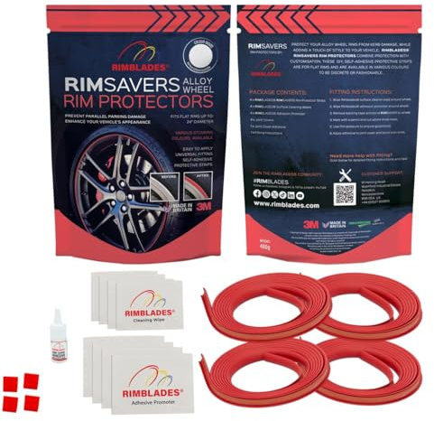 Rimsavers Protectores de Llantas de Aleación Rojo – Compatibles con Ruedas de hasta 24” x 4 | para Llantas con Borde Plano | 3 Opciones de Color | Instalación Fácil Hazlo Tú Mismo