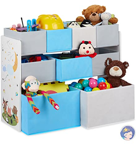 Relaxdays Estantería Infantil 9 Cajas Tela, Estampado Animales, Organizador Juguetes, 66 x 82,5 x 29,5 cm, Multicolor