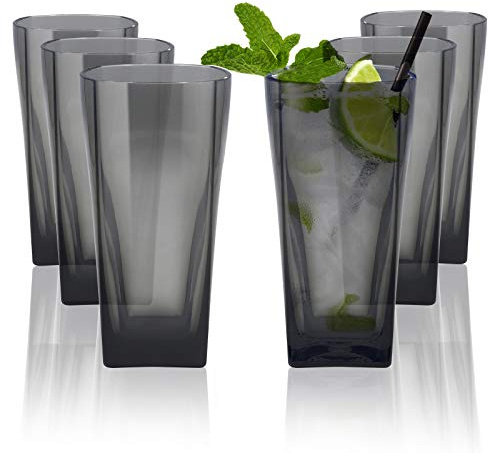 Ulable 12 Oz Reusable Clear Plastic Water Tumblers, Stackable Shatterproof Clear Drinking Glasses, Unbreakable Portable Cups, BPA Free, Set of 6 (Grey)