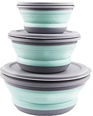 3 Pcs Ciotola Da Campeggio Con Coperchio Ciotola Pieghevole In Silicone Per Viaggi E Campeggio Ciotola Per La Conservazione Degli Alimenti A Microonde E Frigorifero (Verde)