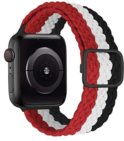 MroTech Nylon Loop kompatibelt med Apple Watch, armband, nylonband, elastiskt, sport, flätat klockarmband, ersättningsband för iWatch serie 7/6/5/4/3/2/1/SE, tygband, 38 mm/40 mm/41 mm, svart/vit/röd