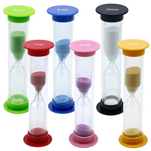 Cozlly 6 Stück Buntes Sanduhren Set für Kinder, Sanduhr für Kinder, Küchen-Timer-Uhr, 30sec / 1min / 2min / 3min / 5min / 10min Zeitmesser Sanduhren, Sanduhr-Timer Für Kinder, Sanduhren Eieruhren, 12.9 x 9.4 x 2.6 cm