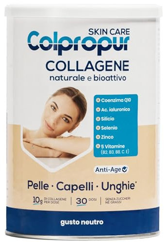 Colpropur Skin Care Gusto Neutro – Collagene Idrolizzato in Polvere da Bere - Peptidi di Collagene, Integratore per Capelli, Unghie e Denti – 306g